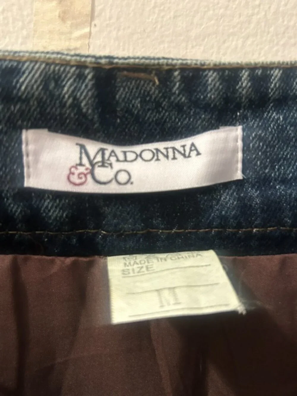 Luxe & Leather by Madonna & Co Lush Brown Tulle-Denim Belted Glitter Skirt NEW